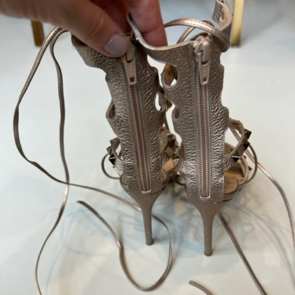 Valentino Rock Stud Leather Lace-Up Gladiator Sandals - Picture 4 of 14